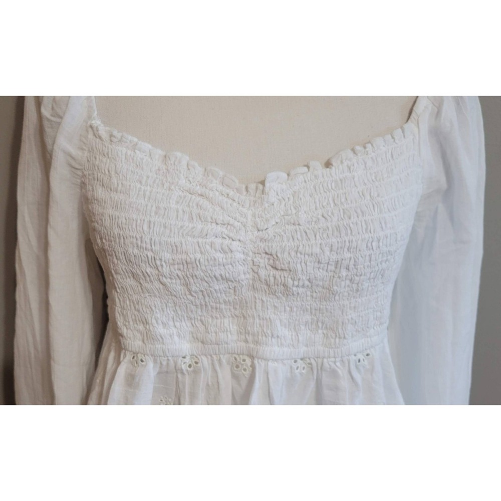 White Smocked Peplum Long-Sleeve Top - Picture 5 of 8